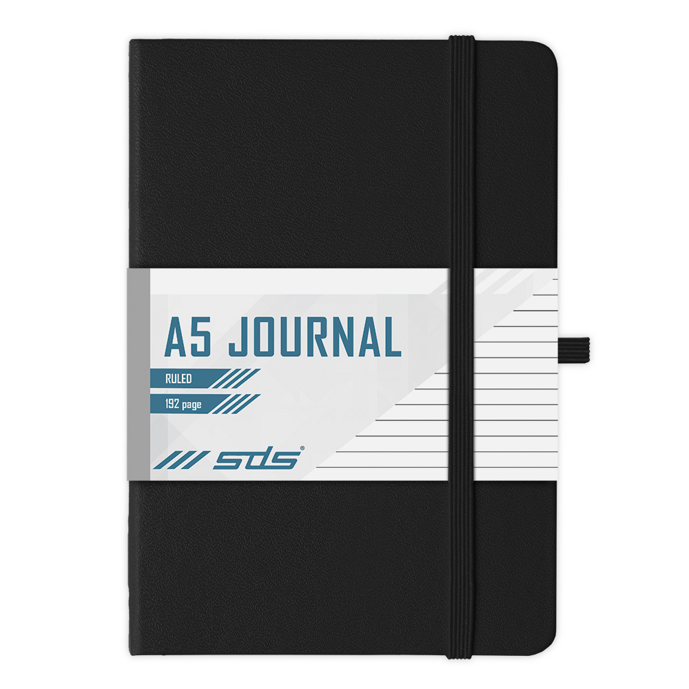 SDS Solid colour A5 Journal 192pgs Ruled with elastic and pen Black holder