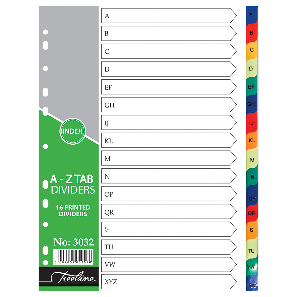 Treeline A4 Index  A-Z Rainbow 16 Part