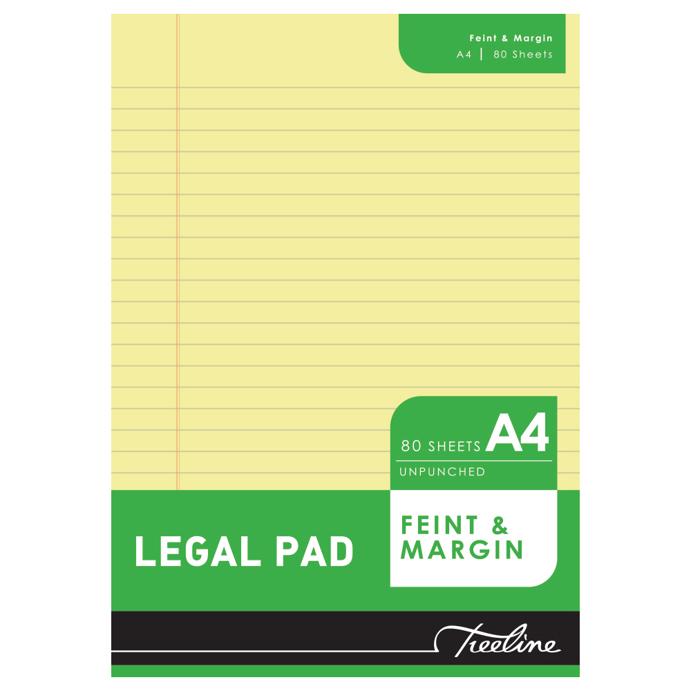 Treeline A4 80 Sheet Feint & Margin  PKT 10 legal pad